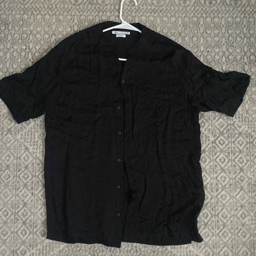 Black ; Collarless button down